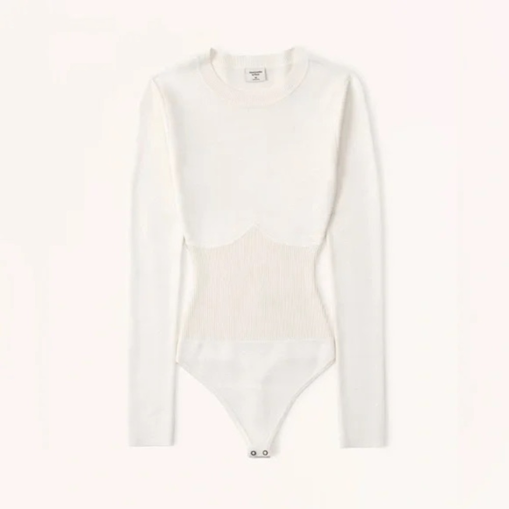 A&F Crew Corset Sweater Long-Sleeve Bodysuit White